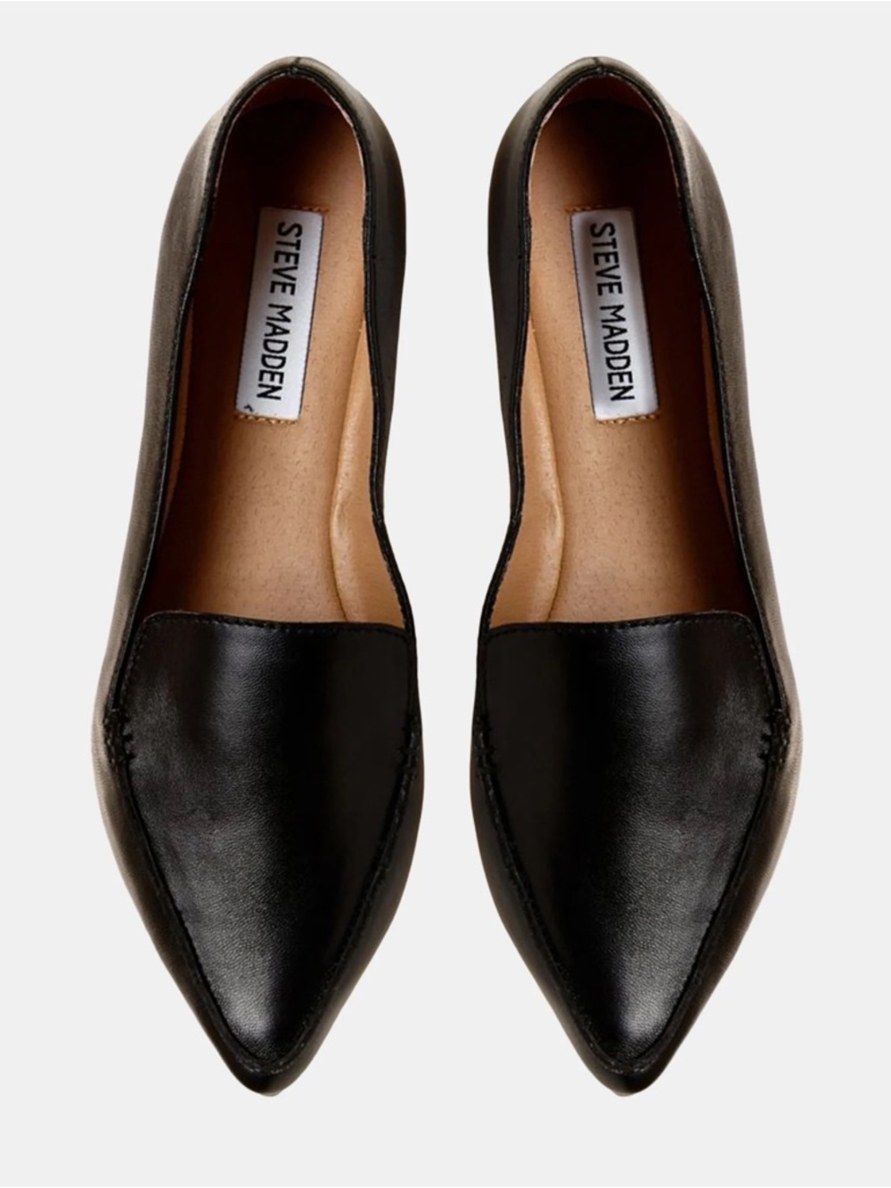 Steve Madden Black Leather Flats.  Loafers. Skip one. Size 8.